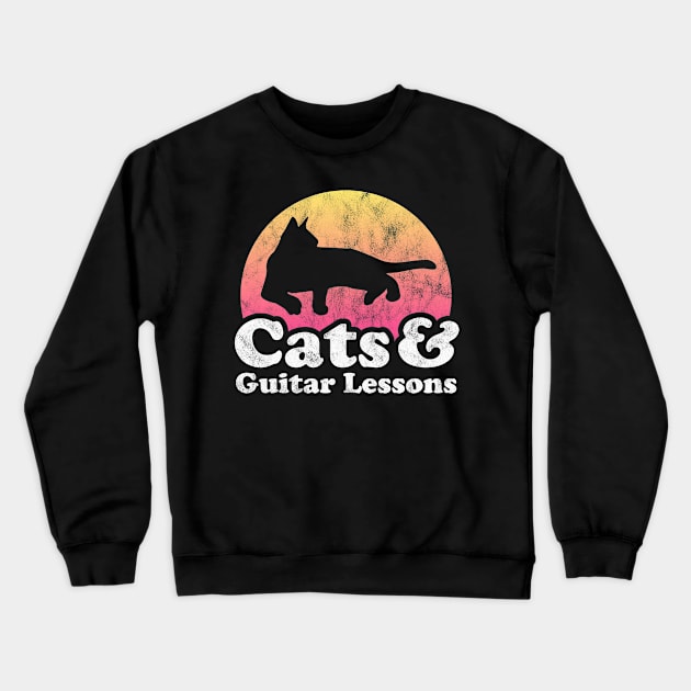 Cats and Guitar Lessons Cat and Guitar Player Crewneck Sweatshirt by JKFDesigns